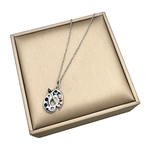 NWT S925 Sterling Silver Stamped Artist Palette Pendant Necklace 18" - Picture 4 of 9